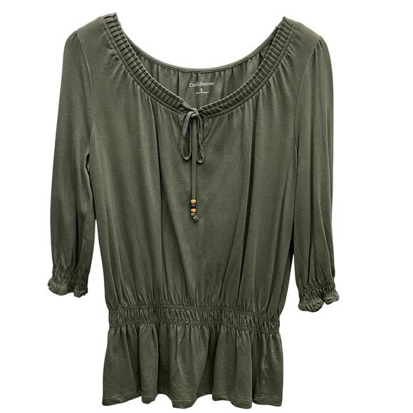 Croft & Barrow Olive Green Peplum Top With Faux Keyhole Neckline Size Small NWT - Picture 1 of 8